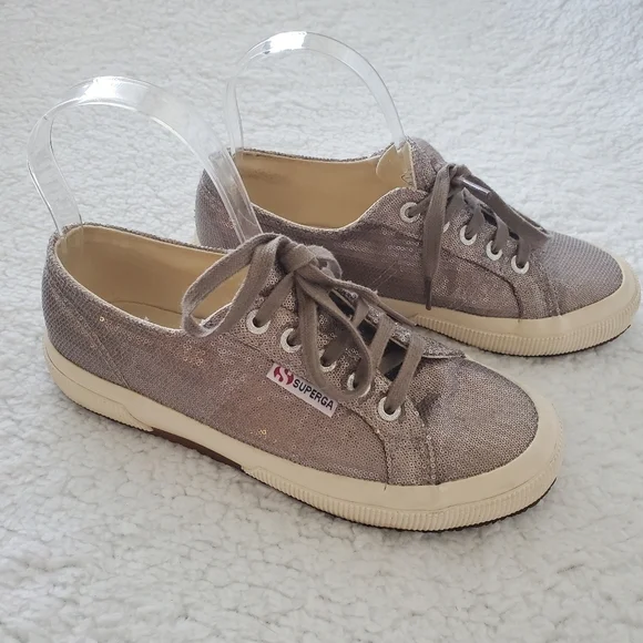 Women's‎ Superga Silver Sequin Canvas Low Top Lace Up Sneakers Size 6 W_ 4.5 M.