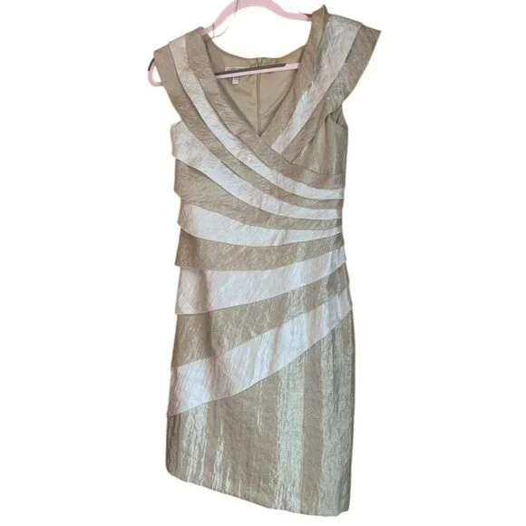 London Style Collection Women's Dress‎ Tiered Ruffle V Neck Cocktail Gold 6