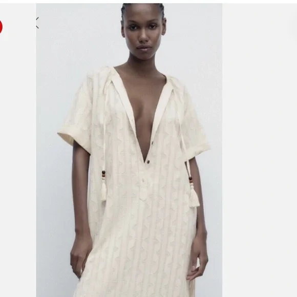 Zara Cream Buttoned Midi Sundress