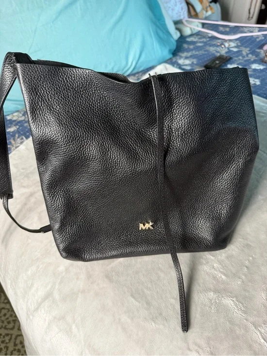Michael Kors Black Pebble Leather Drawstring Hobo Bag