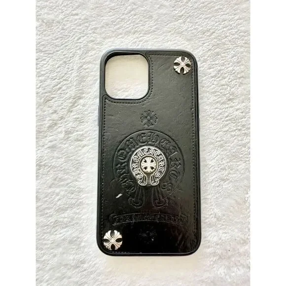 Black faux leather iPhone 12 phone case (pro max)