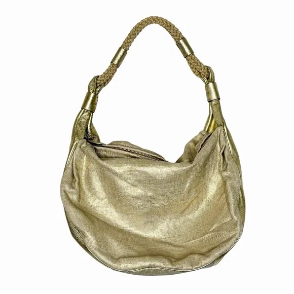 Kate Spade Gold Hobo Shoulder Bag Medium Size Metallic Glam Braided Luxe Party