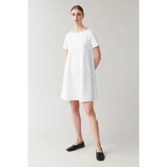 COS cotton dress with an eyelet design in White size XS