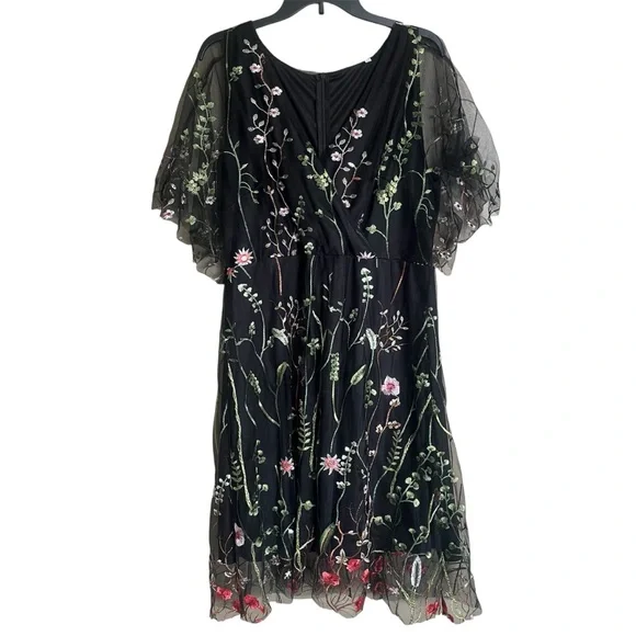 Shein Floral Embroidered Mesh Black Dress Size 1XL
