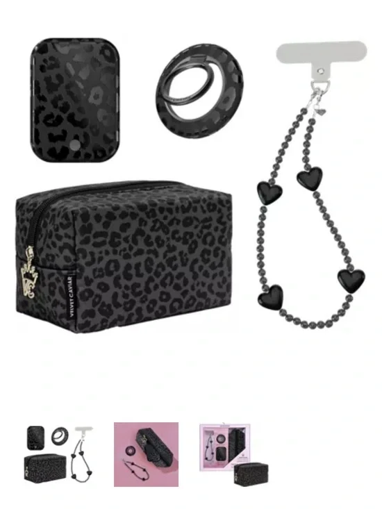 Velvet Caviar Black Leopard Phone Accessories Travel Set MagSafe