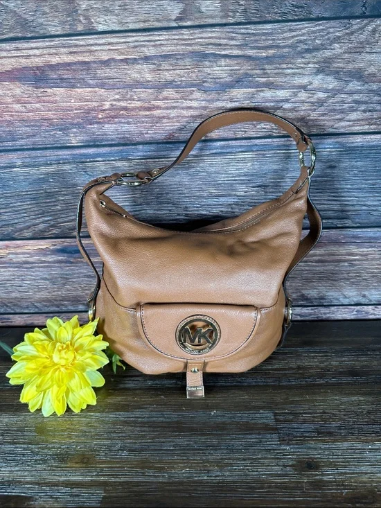 Michael Kors Fulton pebbled leather hobo bag in caramel tan!