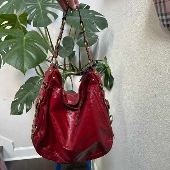 RARE Coach 12736 Zoe Editorial Red Patent XL Hobo Bag