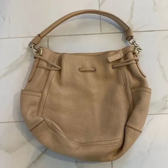 Tan cream Cole Haan pebble leather hobo handbag