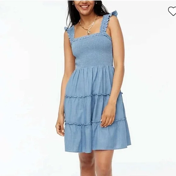 J. Crew Factory Women's Sleeveless Smocked Chambray Denim Mini Dress Size Medium