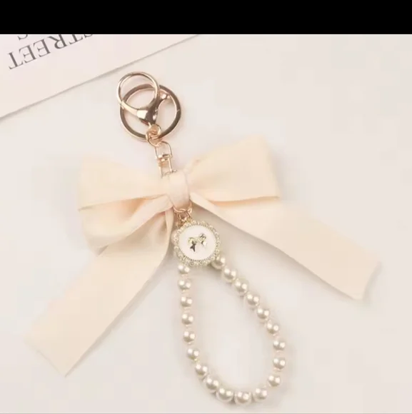 Elegant White Bow Phone Case with Pearl Chain