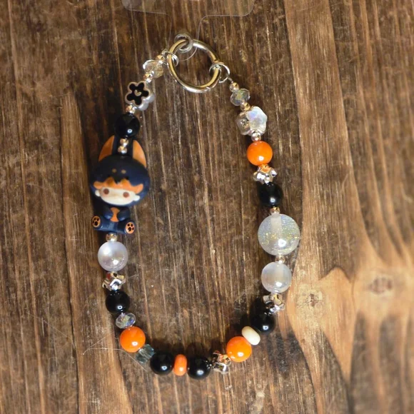 Dimoo Beaded Phone Charm Black Orange
