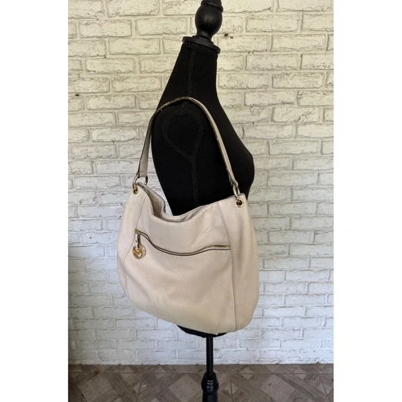 Michael Kors Beige Leather Hobo‎ Bag Gold Hardware Designer Purse Shoulder Bag