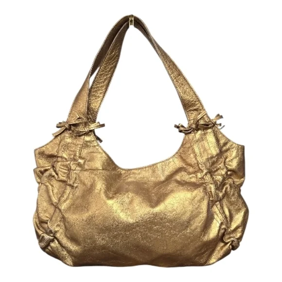 DKNY Gold Metallic Hobo Shoulder Bag Ruched Style Handbag Y2K