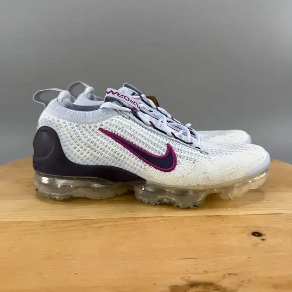 Womens 7 / 5.5Y - Nike Air Vapormax 2021 Flyknit Shoes Football Grey Hot Fuchsia