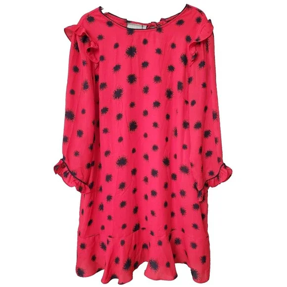 Who What Wear Red Ruffle Long Sleeve Peplum Hem Tie Back Shift Dress Size XL