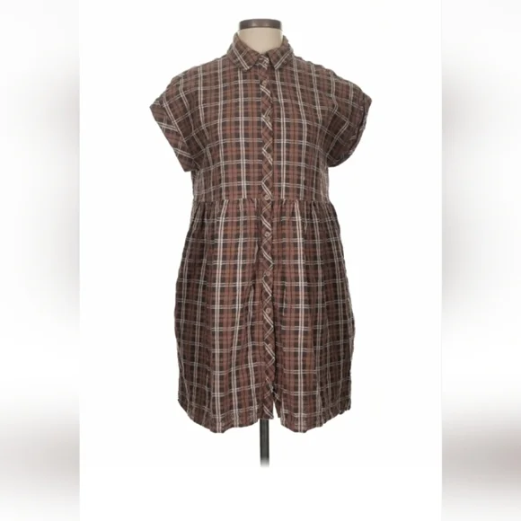 Entro Brown Plaid Flannel Shirtdress S $51 Retail