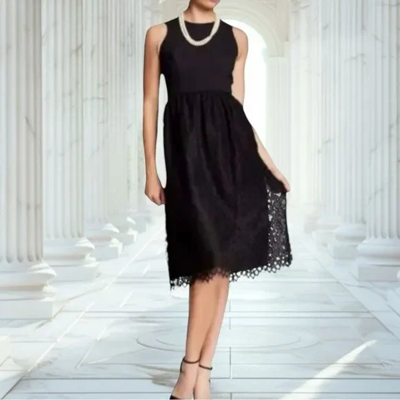 Shoshanna Harlow Black Lace Sleeveless Midi dress, sz 10, lace dress prom formal