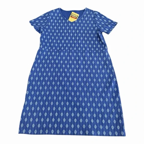 NEW Duluth Trading Dress Large Blue NoGa Naturale Cotton Geometric Pockets