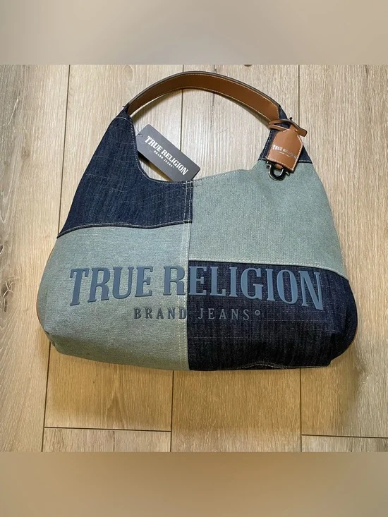 True Religion Denim Patchwork Hobo Y2K Aesthetic Blue Slouchy Shoulder Bag NWT