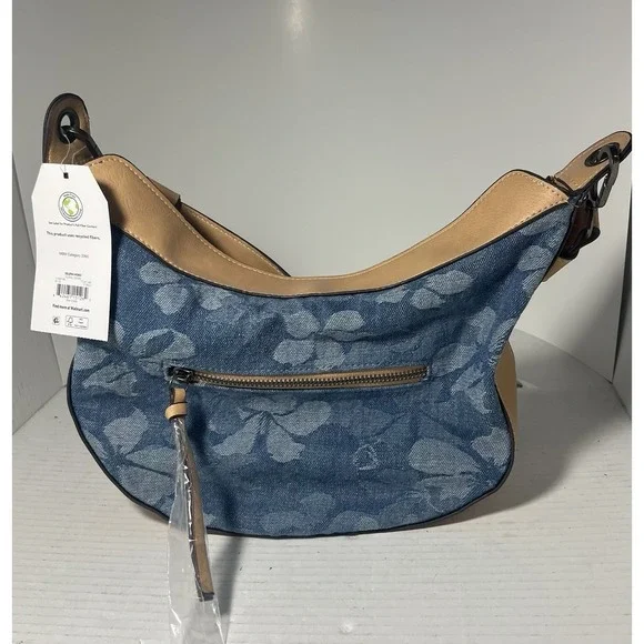 Time and‎ Tru Womens Mid-Size Jacquard Floral Denim Selena Hobo Crossbody
