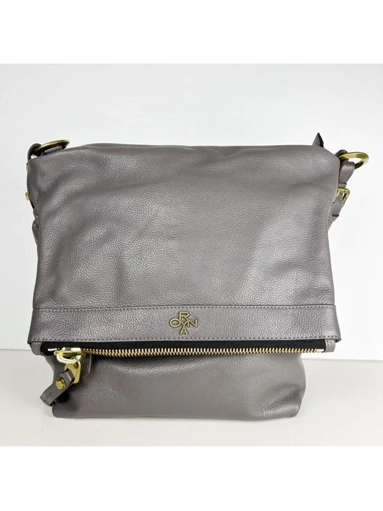 orYany Foldover Flap Gray Leather Slouchy Hobo Shoulder Bag Purse
