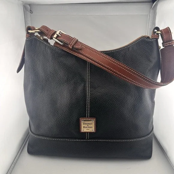 Dooney & Bourke Sophie Black Pebble Leather Hobo Shoulder Bag Classic Preppy