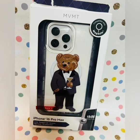 MVMT Bear in Tux with Martini IPhone 16 Pro Max protective phone Case NIB