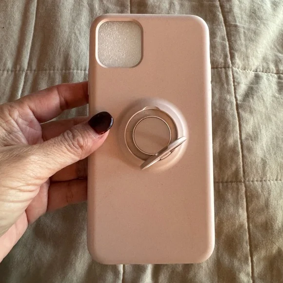 iPhone 11 Pro Max blush colored case with built in ring holder