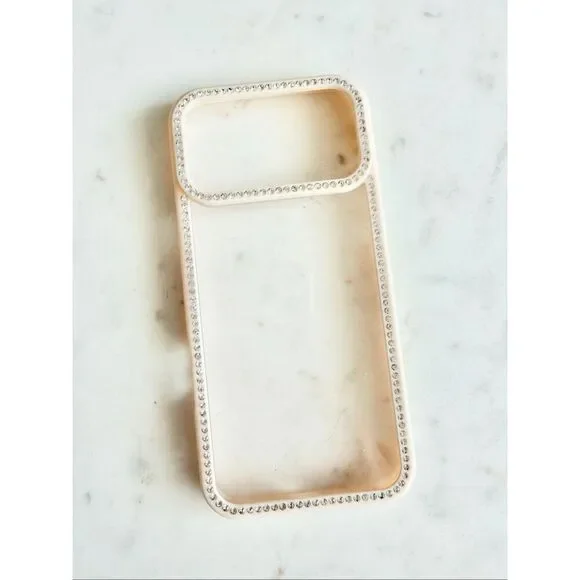 Rhinestone Bling Clear iPhone Case – Nude Beige Frame Sparkly Glam