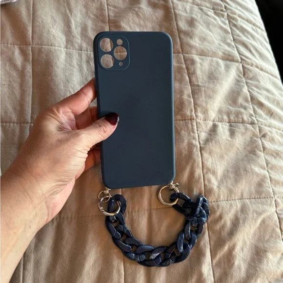 Blue 11 pro max withchain handle phone case