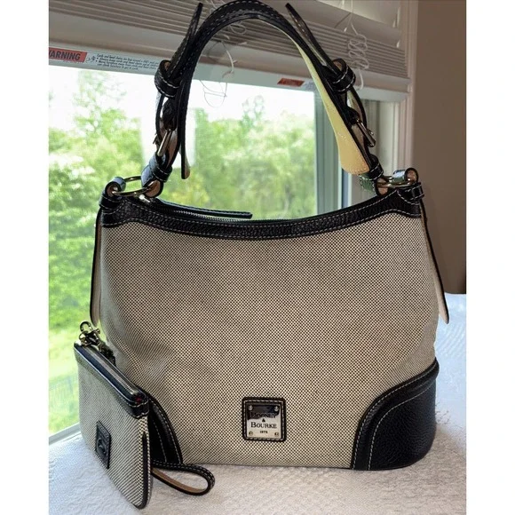 Dooney & Bourke Black Ivory Purse Hobo Shoulder Bag Purse w/ Wristlet