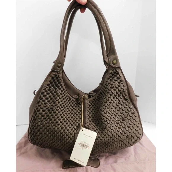 New Errelleventidue RL22 Italy Taupe Leather Large Hobo‎ Shoulder Bag