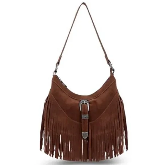 CHOCOLATE BROWN Bohemian Cowgirl Vegan Suede Faux Leather Fringe Purse Boho Bag