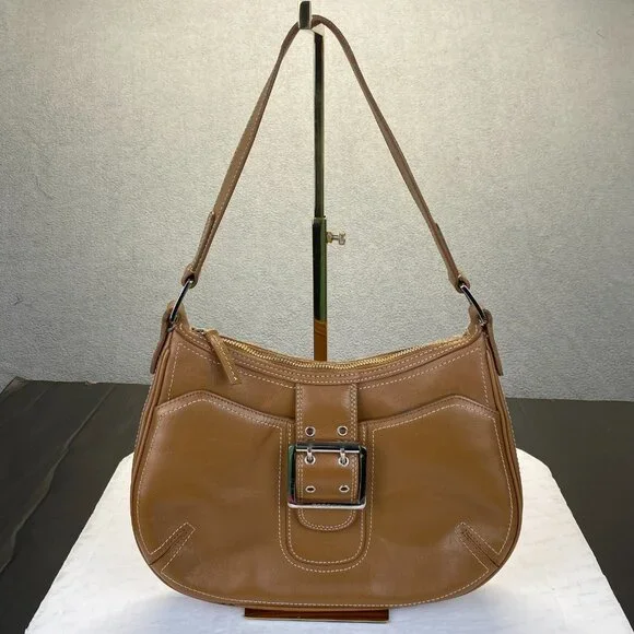 BCBG‎ Girls Tan Leather Shoulder Bag,Preppy,Zipper