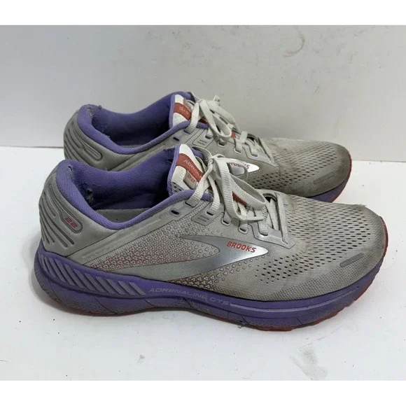 Brooks Adrenaline GTS 22 Womens Shoes Size 10 Purple Gray Running Gym Sneakers