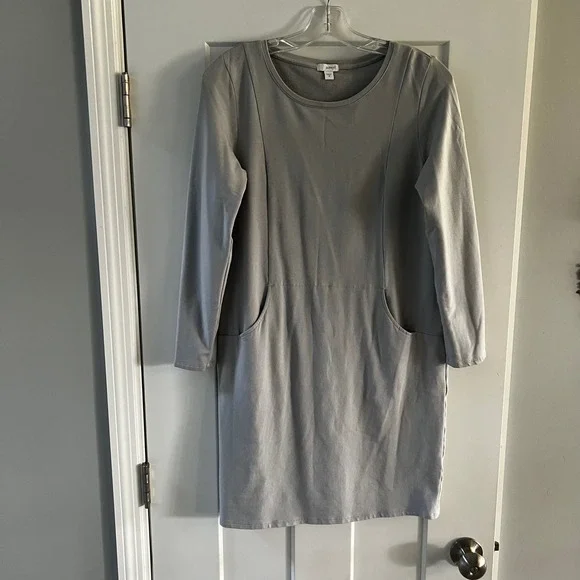 Pure Jill Women's XS‎ Gray Pima Cotton Modal Spandex Long Sleeve Pocket Dress