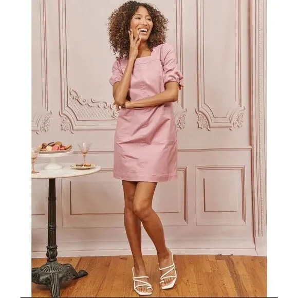 LDT Alice Puff Sleeve Dress in‎ Dusty Rose Women’s Size 4 Square Neckline
