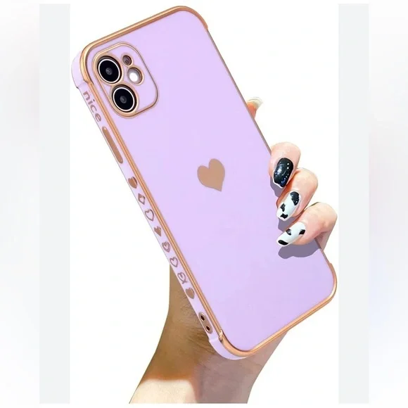 Compatible for iPhone 11 6.1 Inch Case Plating Love Heart Phone Case, Fun Cute