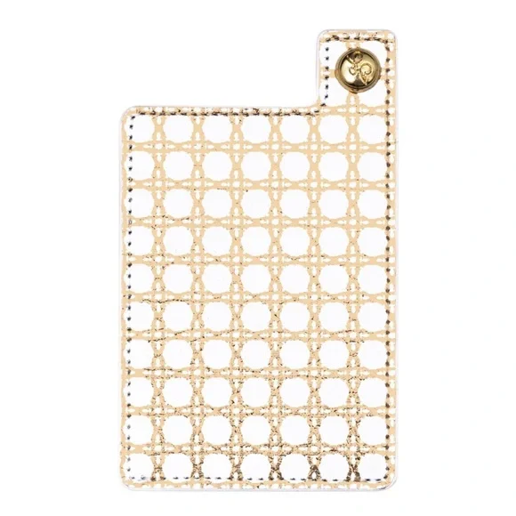 LILLY PULITZER Phone Pocket ID Card Holder for Phone Case Button Snap Gold Cane
