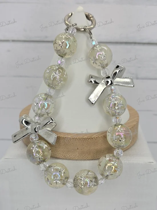 Silver Bow & Iridescent Star Beaded Phone/Key Lanyard CH4363