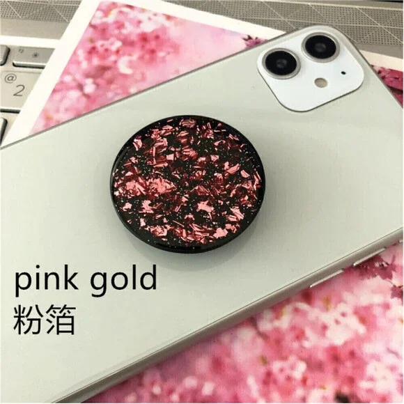 Glitter Gold Foil Phone Grip In Pink
