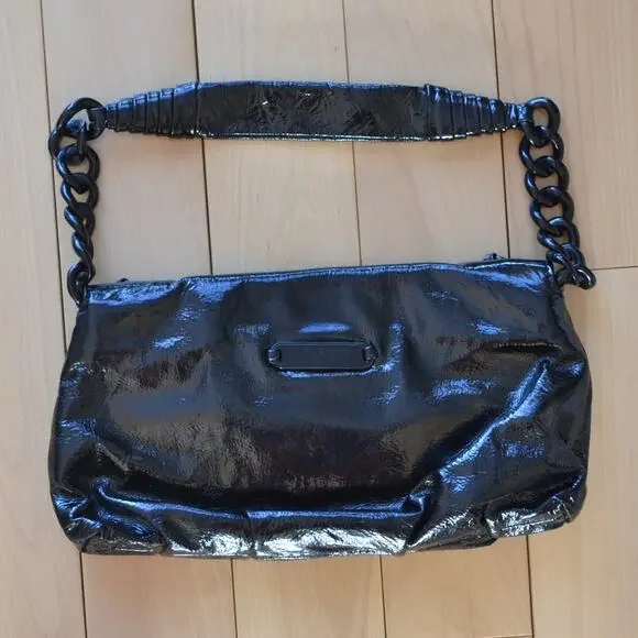 Michael Kors Hobo Small Handbag Purse Black Latex Goth