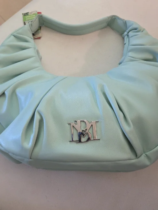 Badgley Mischka Mint Green Ruché Hobo with Silver Logo