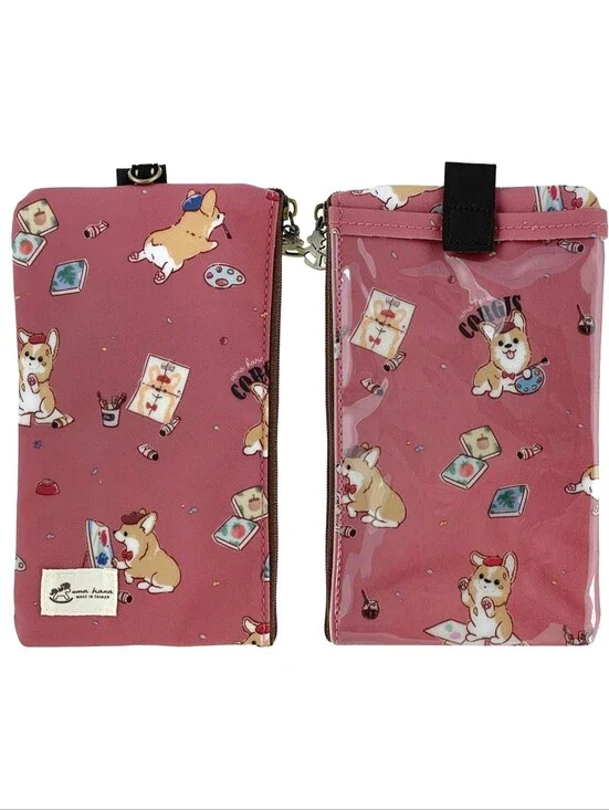 Waterproof Corgi Artist Phone Case Pouch W/ Neck Strap