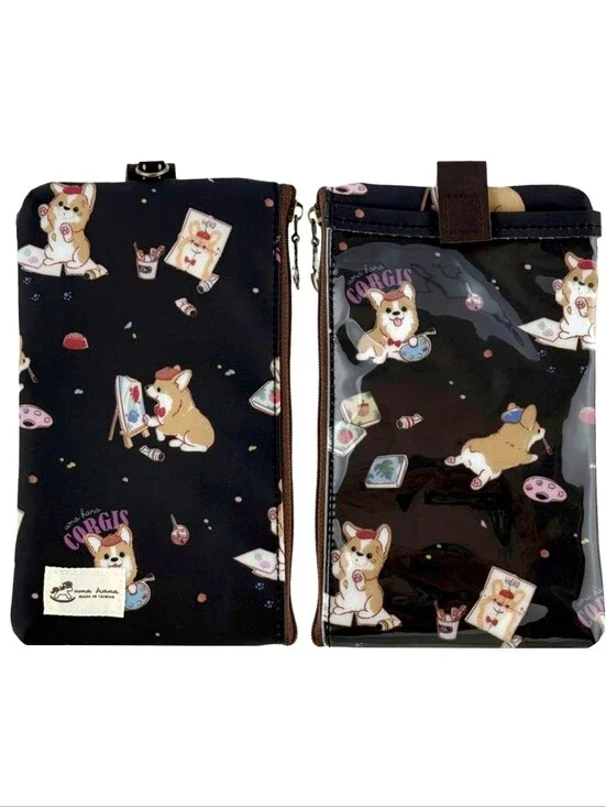 Waterproof Corgi Artist Phone Case Pouch W/ Neck Strap