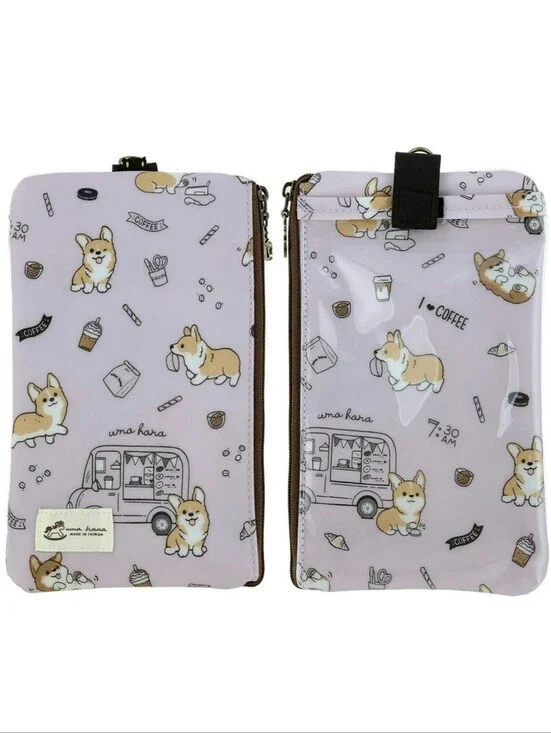 Waterproof Corgi Coffee Phone Case Pouch W/ Neck Strap