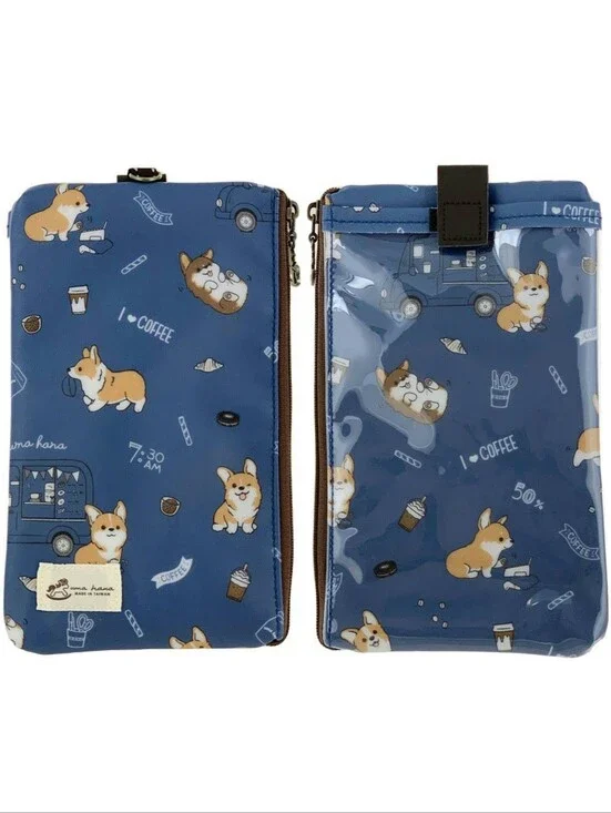 Waterproof Corgi Coffee Phone Case Pouch W/ Neck Strap