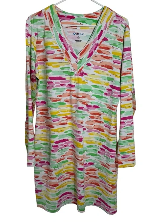 IBKUL Long Sleeve UPF Golf Tennis Dress Size Large Bright Print