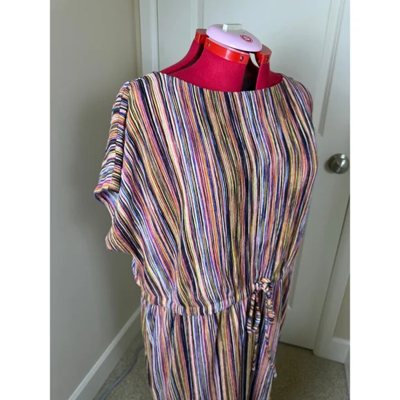 NWOT Women's Maggy London Woman Plus 18W Multi-color Striped Drawstring Dress