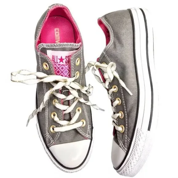 Converse Chuck Taylor All Star Low Double Tongue Sparkle Lace Gray White Pink Sn